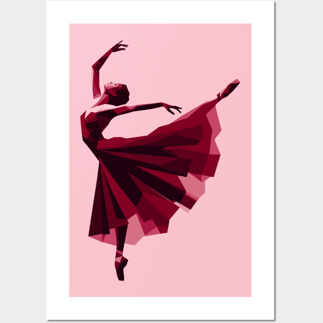 Silhouette of ballerina in a dark red tutu. Vector illustration, tiptoe dancing, ballet pose Wall Art by Nora Liak